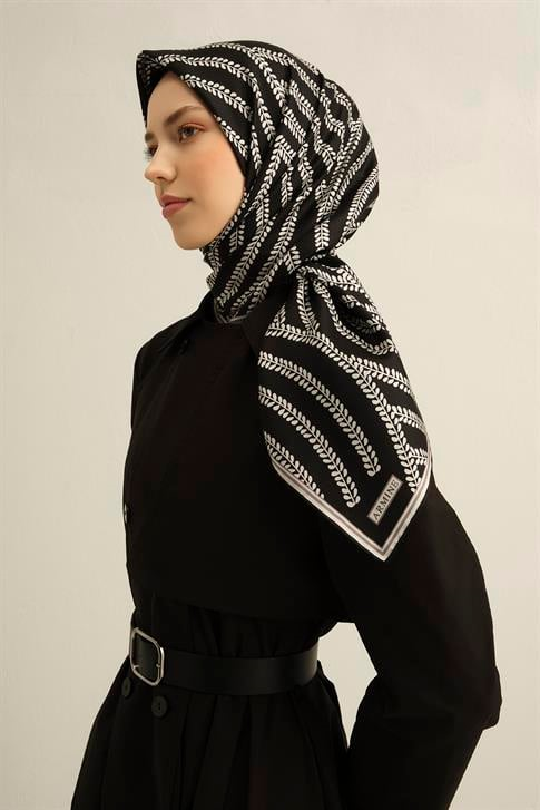 Armine Klasik Desenli Saf İpek Twill Eşarp 9351D 55
