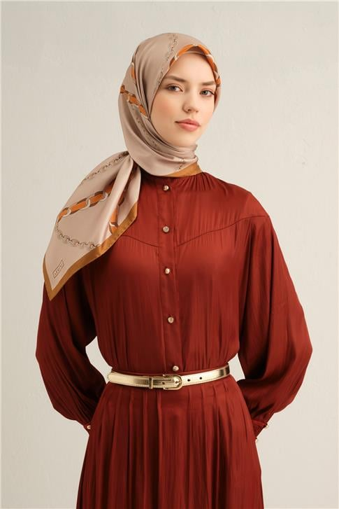 Armine Klasik Desenli Saf İpek Twill Eşarp 9346D 38