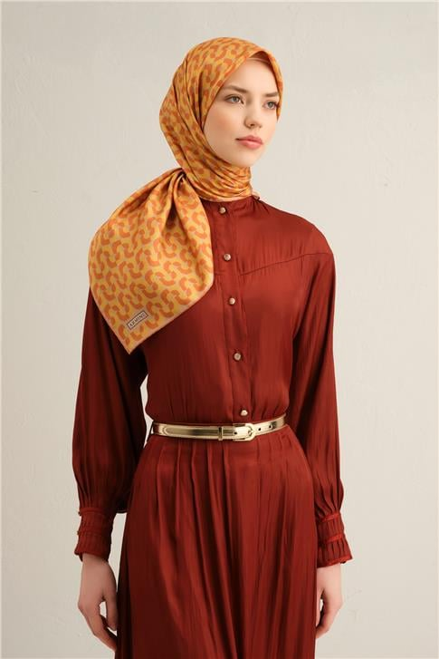 Armine Klasik Desenli Saf İpek Twill Eşarp 9321D 51