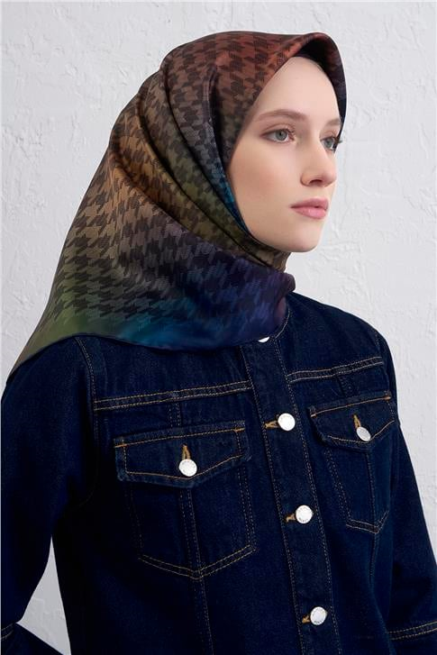 Armine Klasik Desenli Saf İpek Twill Eşarp 9434D 88