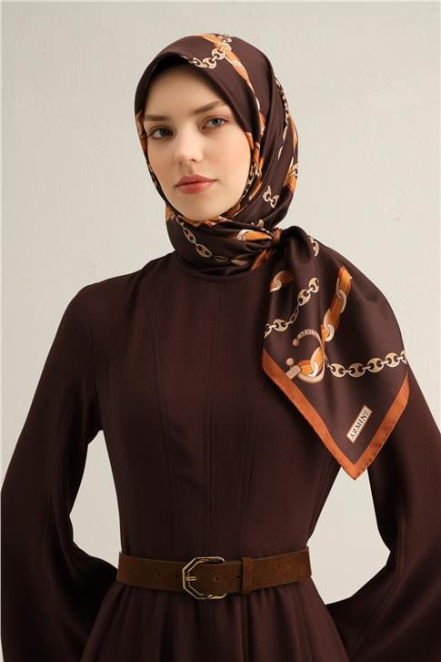 Armine Klasik Desenli Saf İpek Twill Eşarp 9346D 35