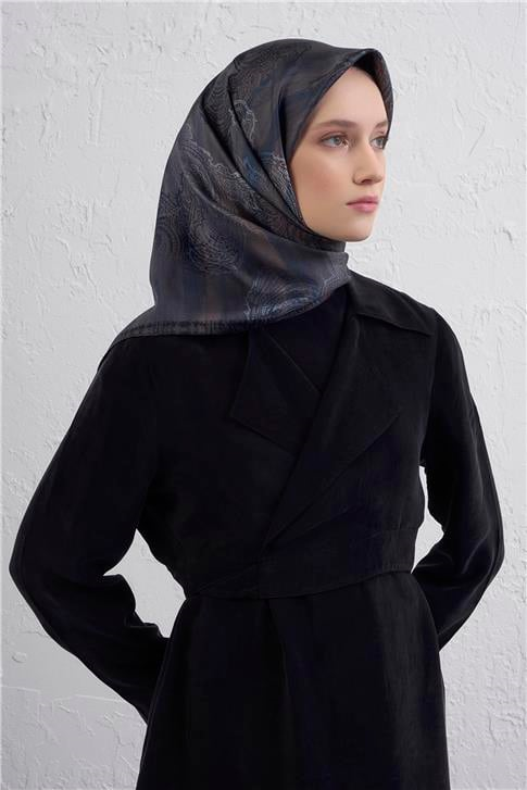 Armine Klasik Desenli Saf İpek Twill Eşarp 9428D 02