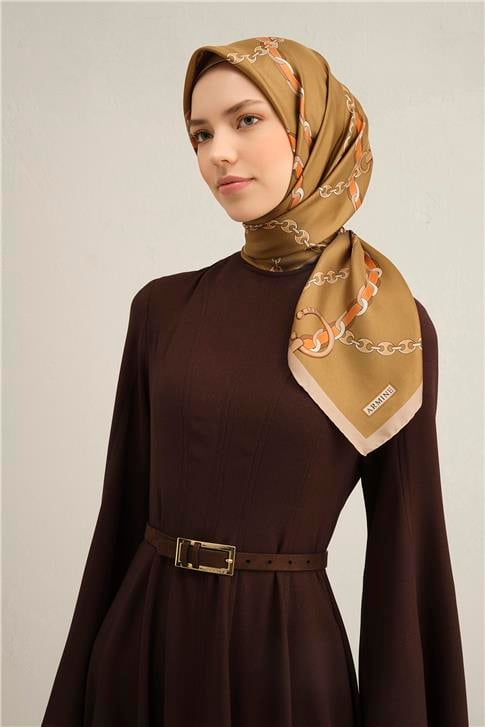 Armine Klasik Desenli Saf İpek Twill Eşarp 9346D 39
