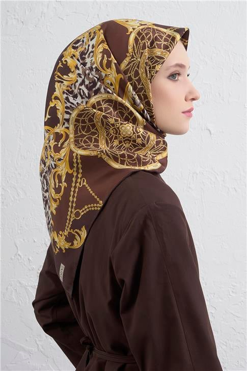 Armine Klasik Desenli Saf İpek Twill Eşarp 9411D 80