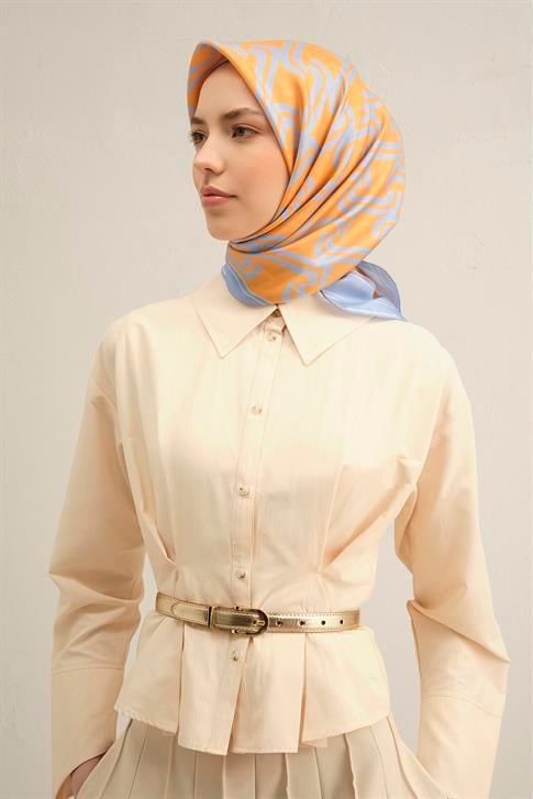 Armine Klasik Desenli Saf İpek Twill Eşarp 9343D 35