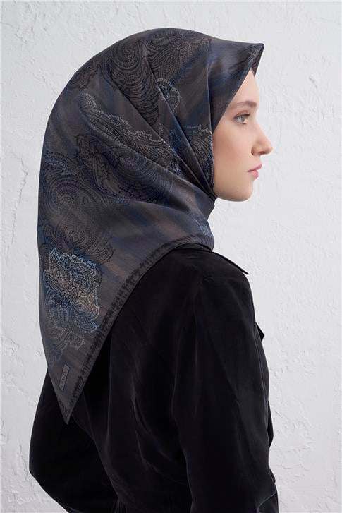 Armine Klasik Desenli Saf İpek Twill Eşarp 9428D 02
