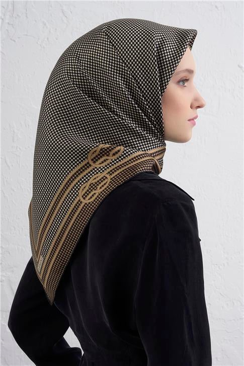 Armine Klasik Desenli Saf İpek Twill Eşarp 9404D 02