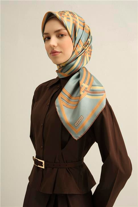 Armine Klasik Desenli Saf İpek Twill Eşarp 9333D 84