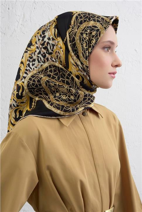 Armine Klasik Desenli Saf İpek Twill Eşarp 9411D 81