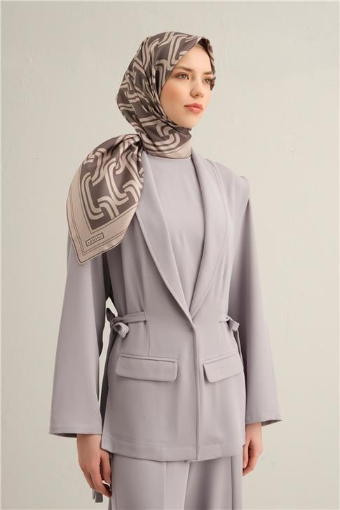 Armine Klasik Desenli Saf İpek Twill Eşarp 9343D 02