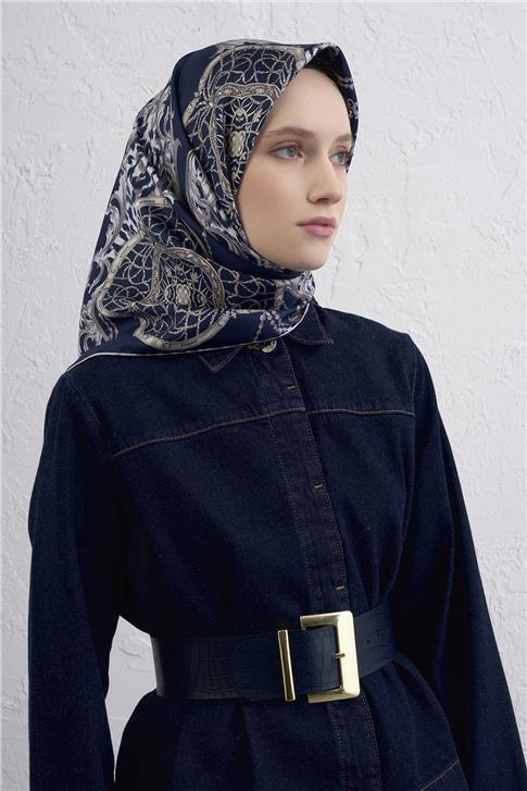 Armine Klasik Desenli Saf İpek Twill Eşarp 9411D 85