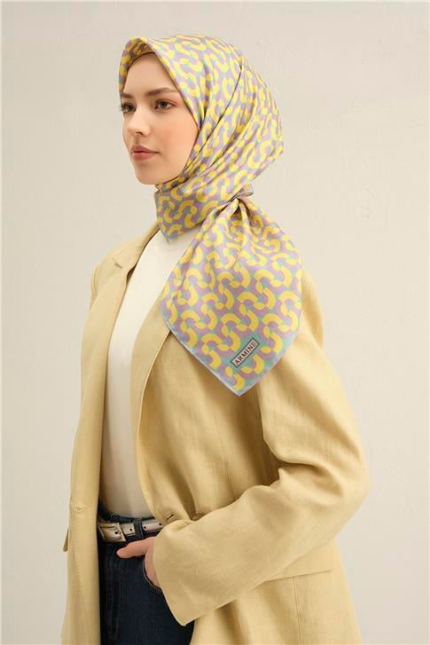 Armine Klasik Desenli Saf İpek Twill Eşarp 9321D 53