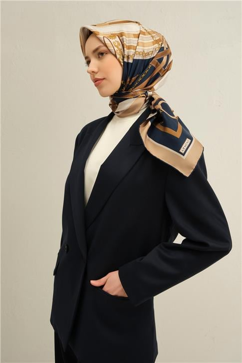 Armine Klasik Desenli Saf İpek Twill Eşarp 9315D 02