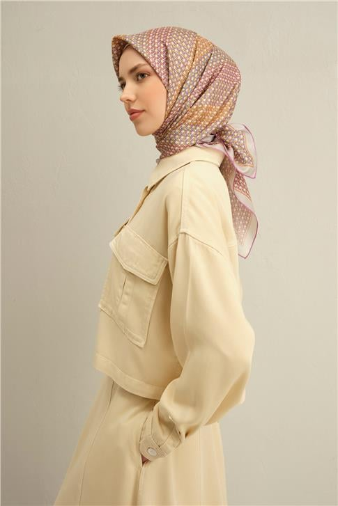 Armine Klasik Desenli Saf İpek Twill Eşarp 9319D 82