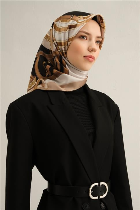 Armine Klasik Desenli Saf İpek Twill Eşarp 9315D 03
