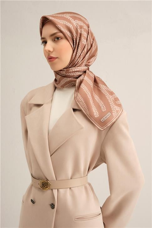 Armine Klasik Desenli Saf İpek Twill Eşarp 9351D 87
