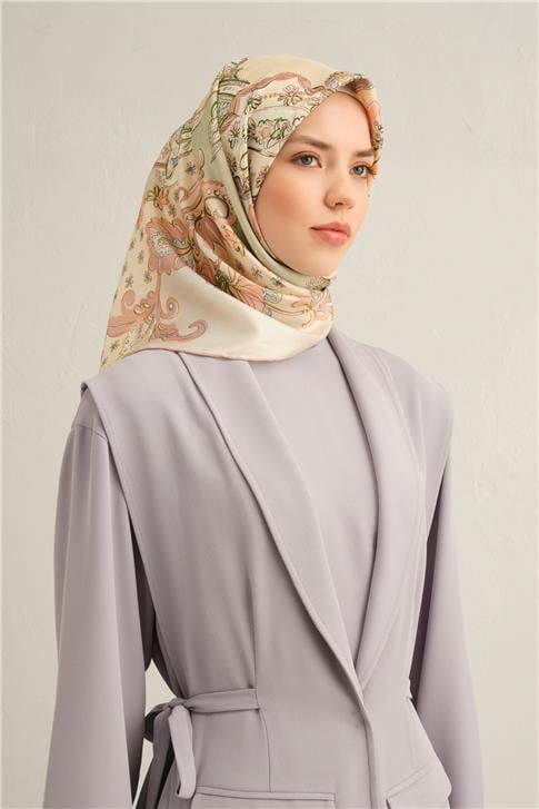 Armine Klasik Desenli Saf İpek Twill Eşarp 9338 21