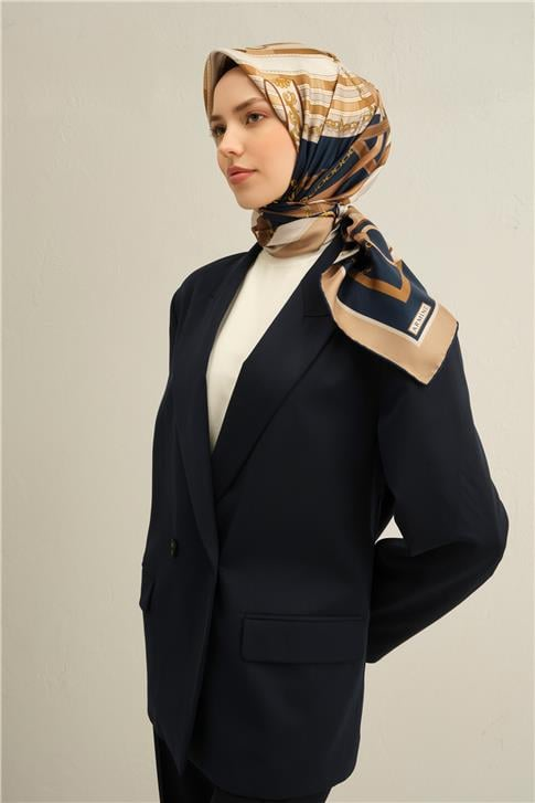Armine Klasik Desenli Saf İpek Twill Eşarp 9315D 02