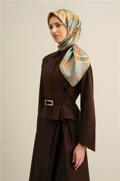 Armine Klasik Desenli Saf İpek Twill Eşarp 9333D 84