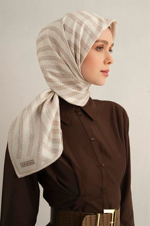 Armine Klasik Desenli Saf İpek Twill Eşarp 9351D 80