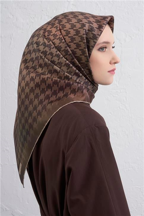 Armine Klasik Desenli Saf İpek Twill Eşarp 9434D 34
