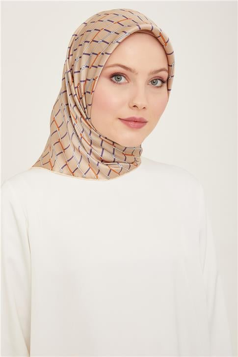 Armine Klasik Desenli Twill İpek Eşarp 24Ya9152 85 40