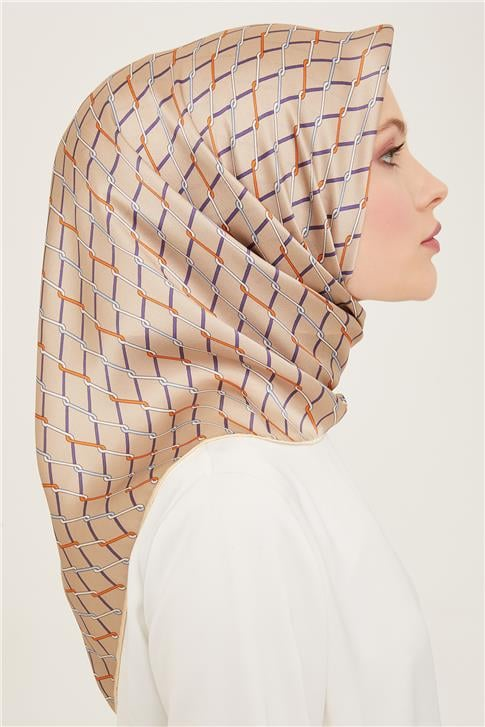 Armine Klasik Desenli Twill İpek Eşarp 24Ya9152 85 40