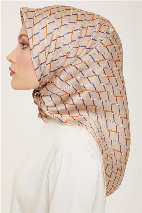 Armine Klasik Desenli Twill İpek Eşarp 24Ya9152 85 40