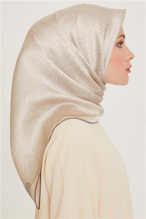 Armine Klasik Desenli Twill Saf İpek Eşarp 9246D 03