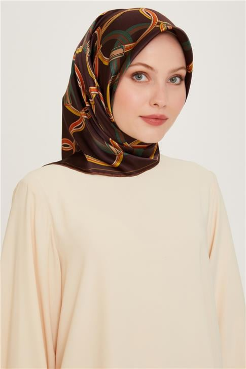 Armine Klasik Desenli Twill Saf İpek Eşarp 9203D 85