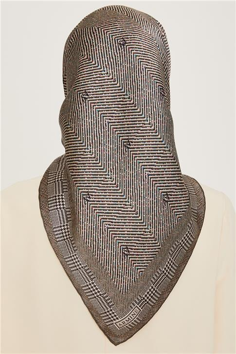 Armine Klasik Desenli Twill Saf İpek Eşarp 9252D 03 84