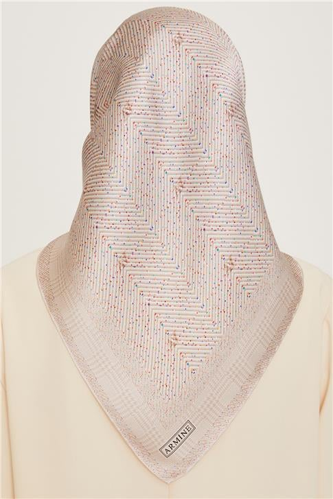 Armine Klasik Desenli Twill Saf İpek Eşarp 9252D 03 04