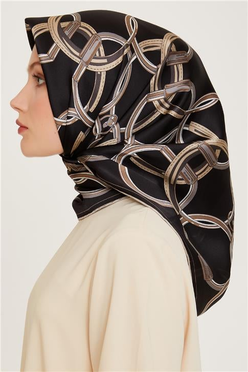Armine Klasik Desenli Twill Saf İpek Eşarp 9203D 03