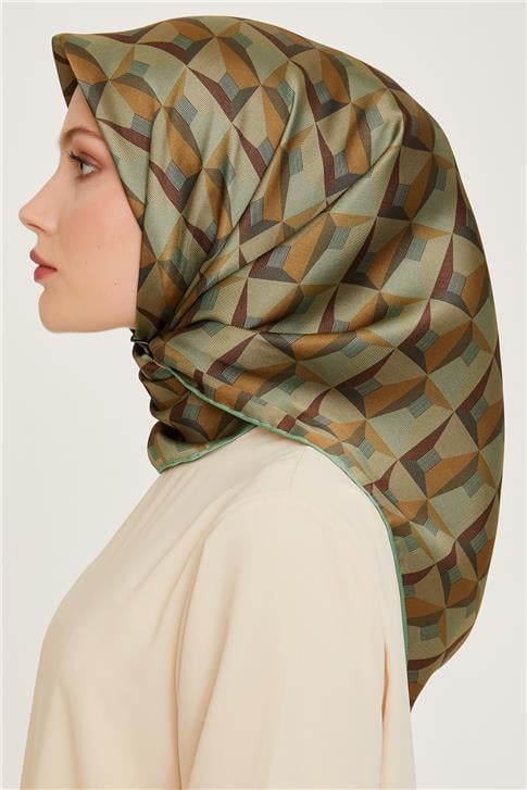 Armine Klasik Desenli Twill Saf İpek Eşarp 9204D 04