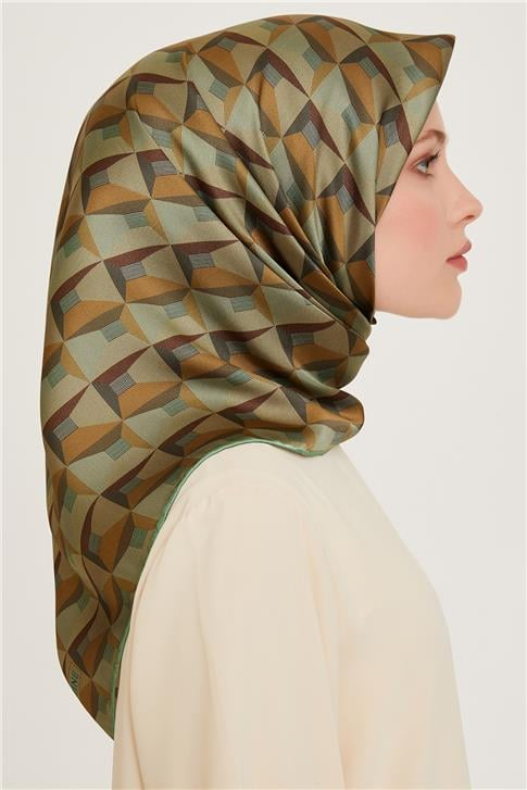 Armine Klasik Desenli Twill Saf İpek Eşarp 9204D 04