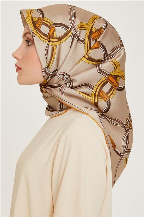 Armine Klasik Desenli Twill Saf İpek Eşarp 9203D 33