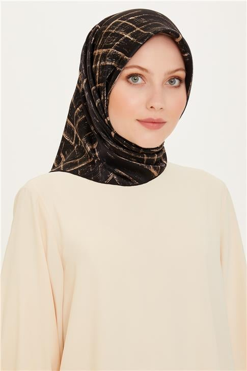 Armine Klasik Desenli Twill Saf İpek Eşarp 9258D 04