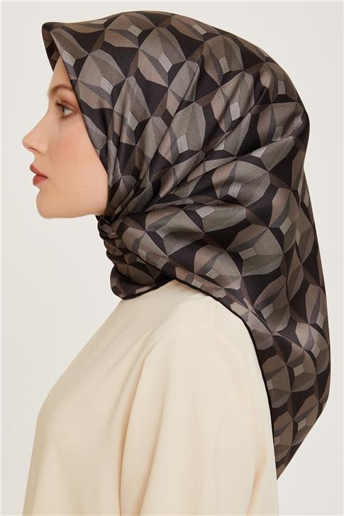 Armine Klasik Desenli Twill Saf İpek Eşarp 9204D 83