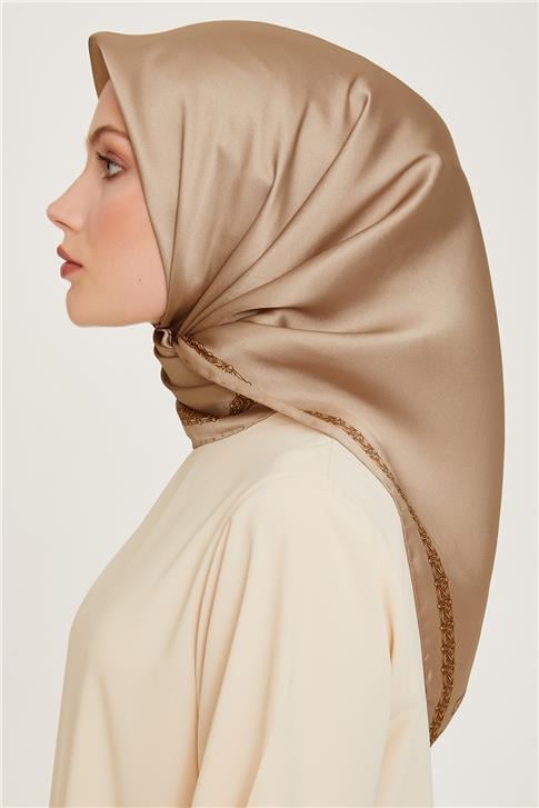 Armine Klasik Desenli Twill Saf İpek Eşarp 9260D 05
