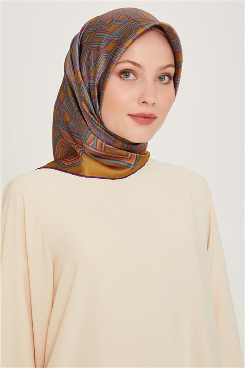Armine Klasik Desenli Twill Saf İpek Eşarp 9213D 53