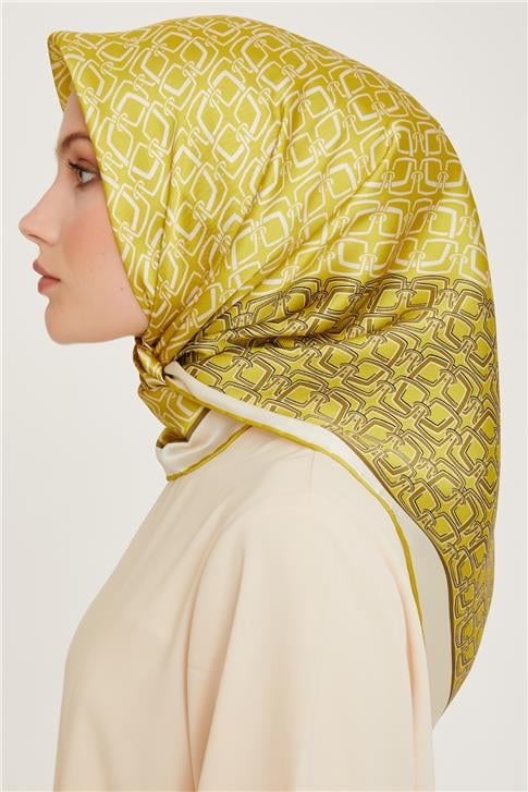 Armine Klasik Desenli Twill Saf İpek Eşarp 9248D 05 33