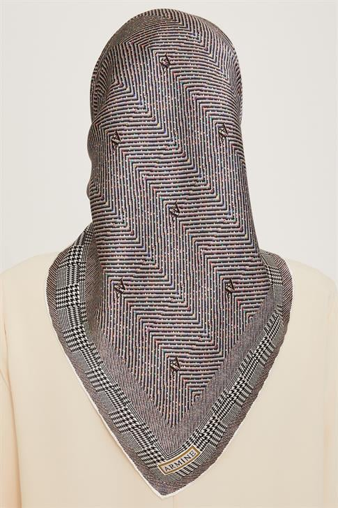 Armine Klasik Desenli Twill Saf İpek Eşarp 9252D 03 09