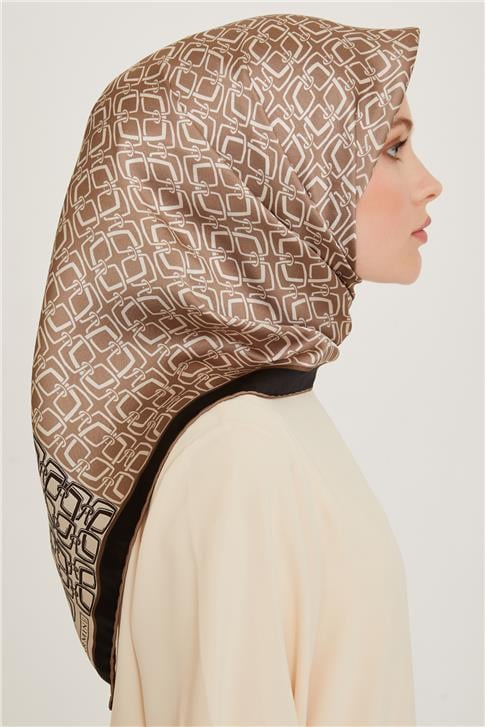 Armine Klasik Desenli Twill Saf İpek Eşarp 9248D 05 32