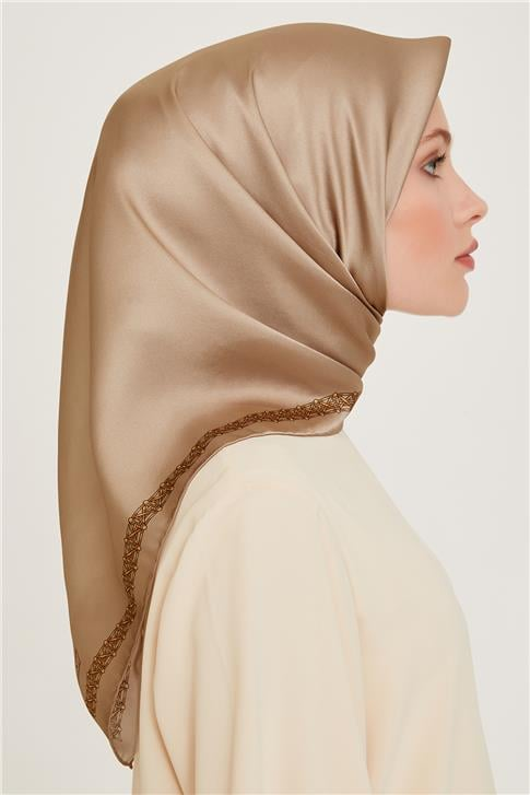 Armine Klasik Desenli Twill Saf İpek Eşarp 9260D 05