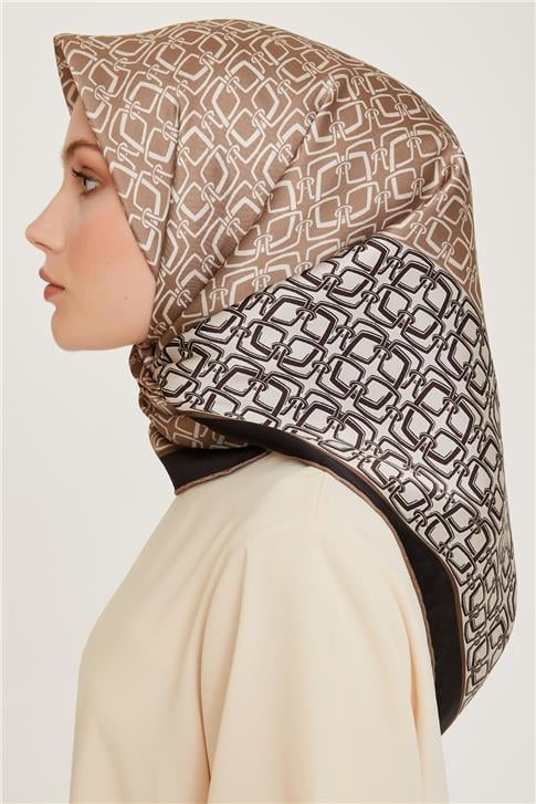 Armine Klasik Desenli Twill Saf İpek Eşarp 9248D 05 32