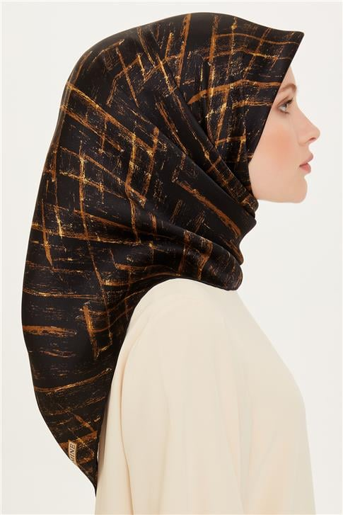 Armine Klasik Desenli Twill Saf İpek Eşarp 9258D 02