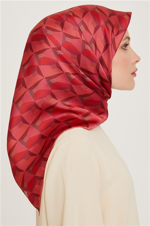 Armine Klasik Desenli Twill Saf İpek Eşarp 9204D 36