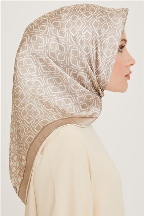 Armine Klasik Desenli Twill Saf İpek Eşarp 9248D 05 80