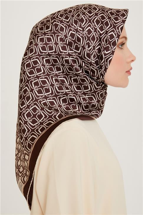 Armine Klasik Desenli Twill Saf İpek Eşarp 9248D 05 83