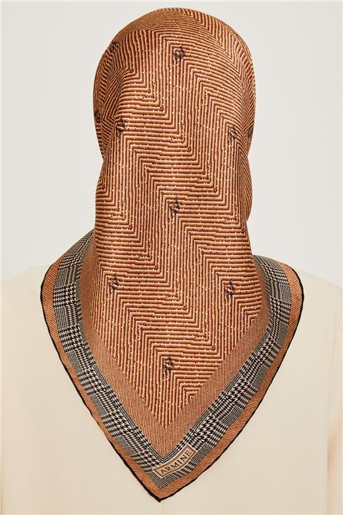 Armine Klasik Desenli Twill Saf İpek Eşarp 9252D 03 35